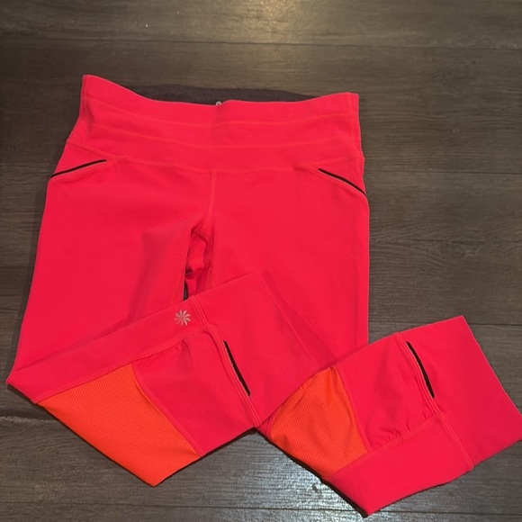 Athleta Relay Capri Pants Size Small Neon Pink/Orange/Heather Grey - Picture 7 of 12